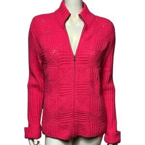 Liz Claiborne Fuchsia ZipUp Sweater Size L Acrylic Wool Blend